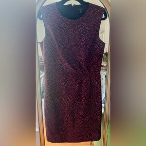 Ann Taylor Polka Dot Print Black & Red Midi Sheath Dress Cinched Waist 10